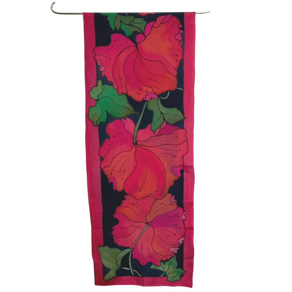 Pink/Black/Green Silk Scarf 12x58
